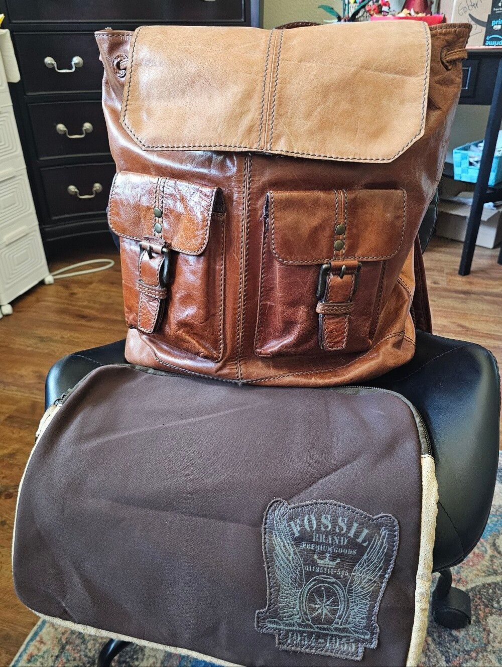 Vintage Fossil Chestnut Brown Leather Backpack